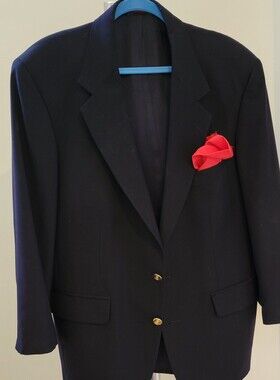 SAVILLE ROW 42 S NAVY BLAZER 2 BRASS LOGO BTN FRONT-4 CUFFS-VENT-from Macy's.